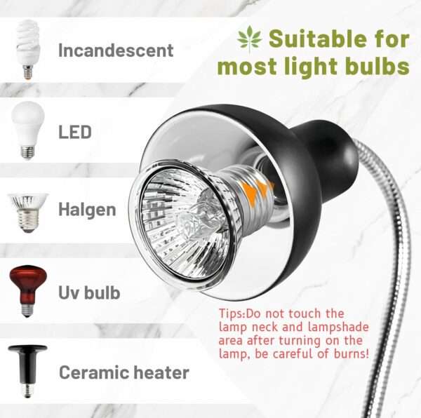 Kit de lámpara de cuello de cisne 360° con clip de metal, incluye 4 bombillas de 75W (UVA/Infrarrojo) y temporizador.