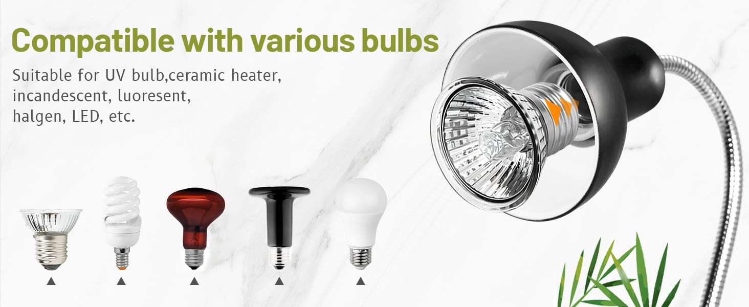 Kit de lámpara de cuello de cisne 360° con clip de metal, incluye 4 bombillas de 75W (UVA/Infrarrojo) y temporizador.