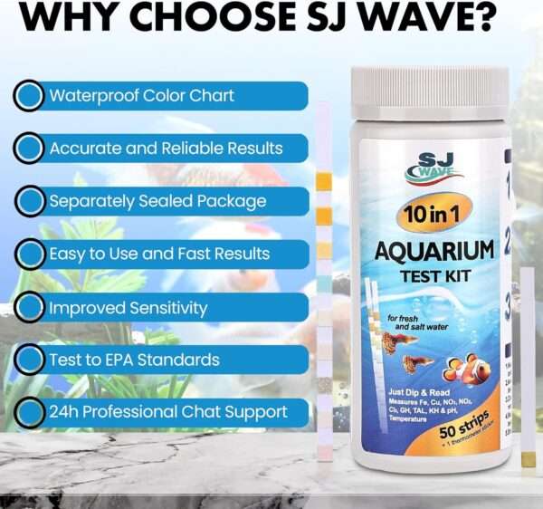 Kit de 150 tiras reactivas para acuario, mide 11 parámetros de agua, incluyendo amoníaco y nitrato.