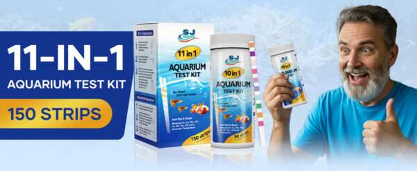 Kit de 150 tiras reactivas para acuario, mide 11 parámetros de agua, incluyendo amoníaco y nitrato.