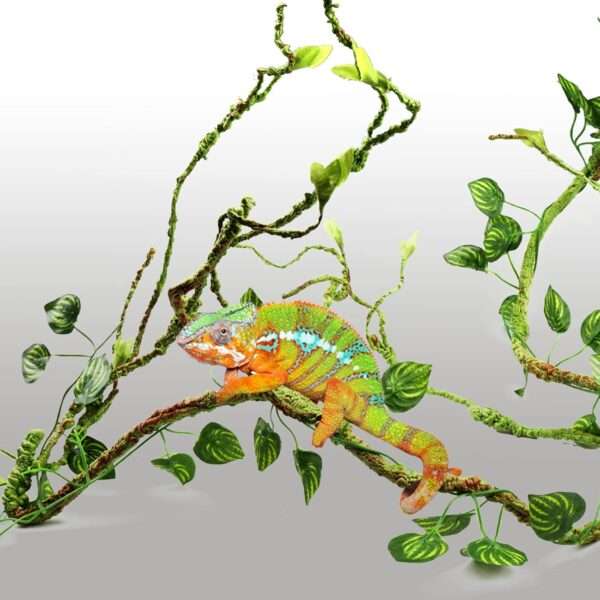 Kit de vides y hojas artificiales flexibles para terrario, con alambre interno y ventosas fuertes para reptiles.