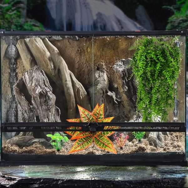 Kit de vides y plantas artificiales para terrario, con alambre flexible interno y ventosas fuertes para reptiles.