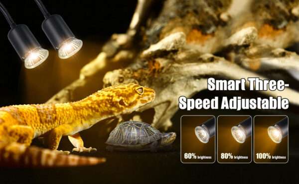 Lámpara de doble cabezal para reptiles con temporizador de ciclo automático (24H) y cuello de cisne 360°.