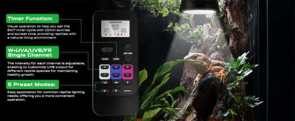 Lámpara LED UVB/UVA/FR con control remoto LCD, modos programables basados en las Zonas de Ferguson.