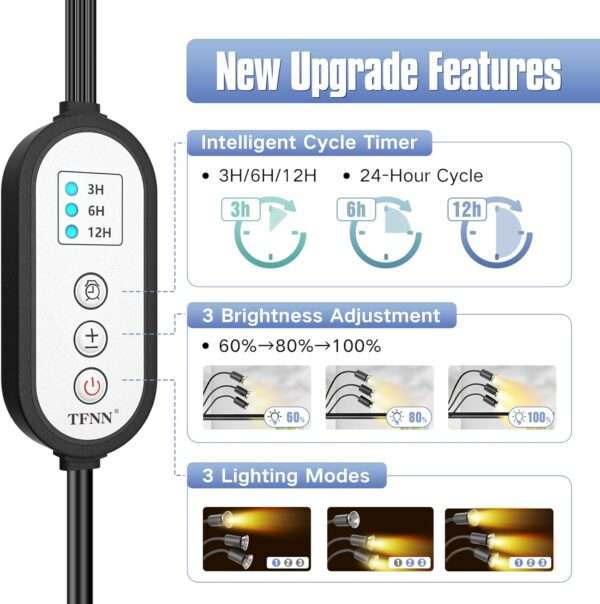 Lámpara de triple cabezal para reptiles con temporizador, 4 bombillas 50W y cuello de cisne 360° de metal.
