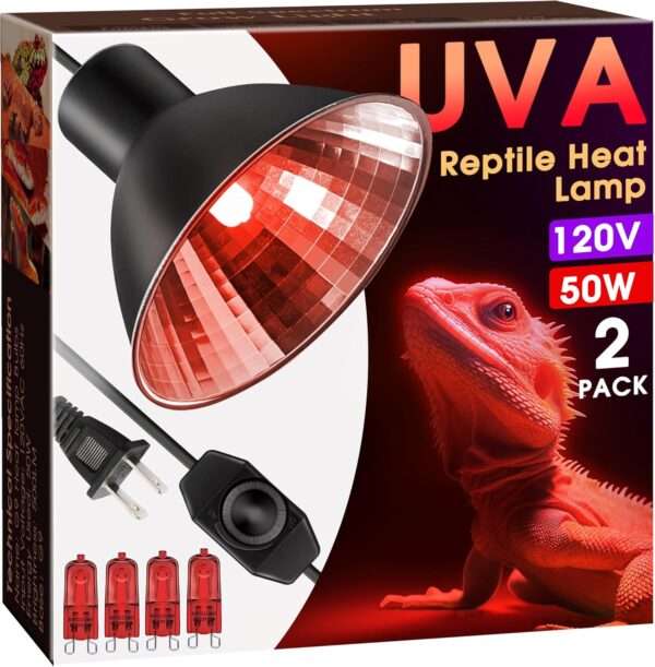 Lámpara de calor regulable (50W) para reptiles, con reflector de aluminio y luz UVA para aumentar la digestión.