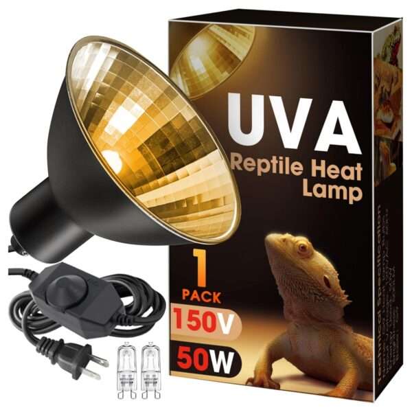 Lámpara de calor regulable (50W) para reptiles, con reflector de aluminio y luz UVA para aumentar la digestión.
