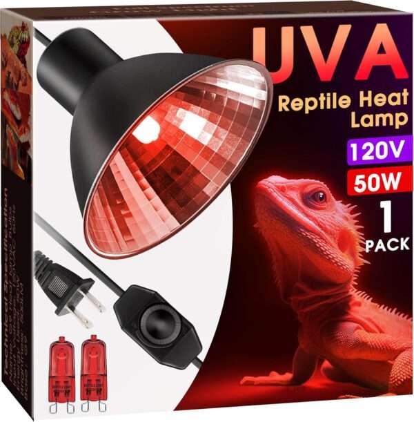 Lámpara de calor regulable (50W) para reptiles, con reflector de aluminio y luz UVA para aumentar la digestión.
