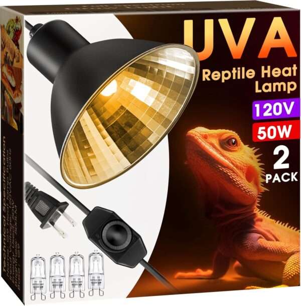 Lámpara de calor regulable (50W) para reptiles, con reflector de aluminio y luz UVA para aumentar la digestión.
