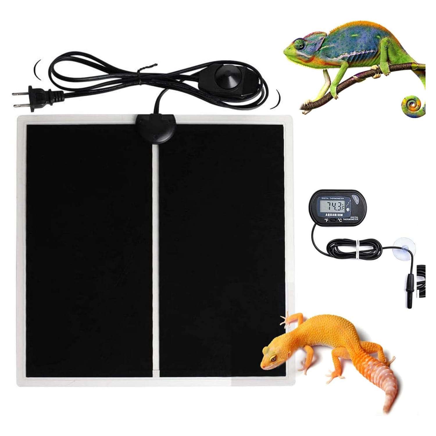 Manta térmica para terrario con control de temperatura (0-35 °C), impermeable, incluye termómetro adicional.