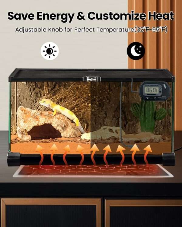 Manta térmica para terrario con control de temperatura (0-35 °C), impermeable, incluye termómetro adicional.