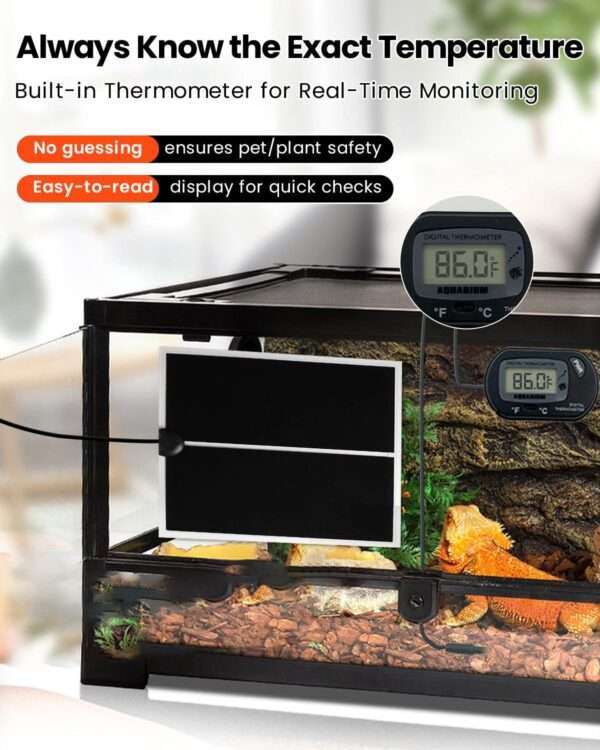 Manta térmica para terrario con control de temperatura (0-35 °C), impermeable, incluye termómetro adicional.