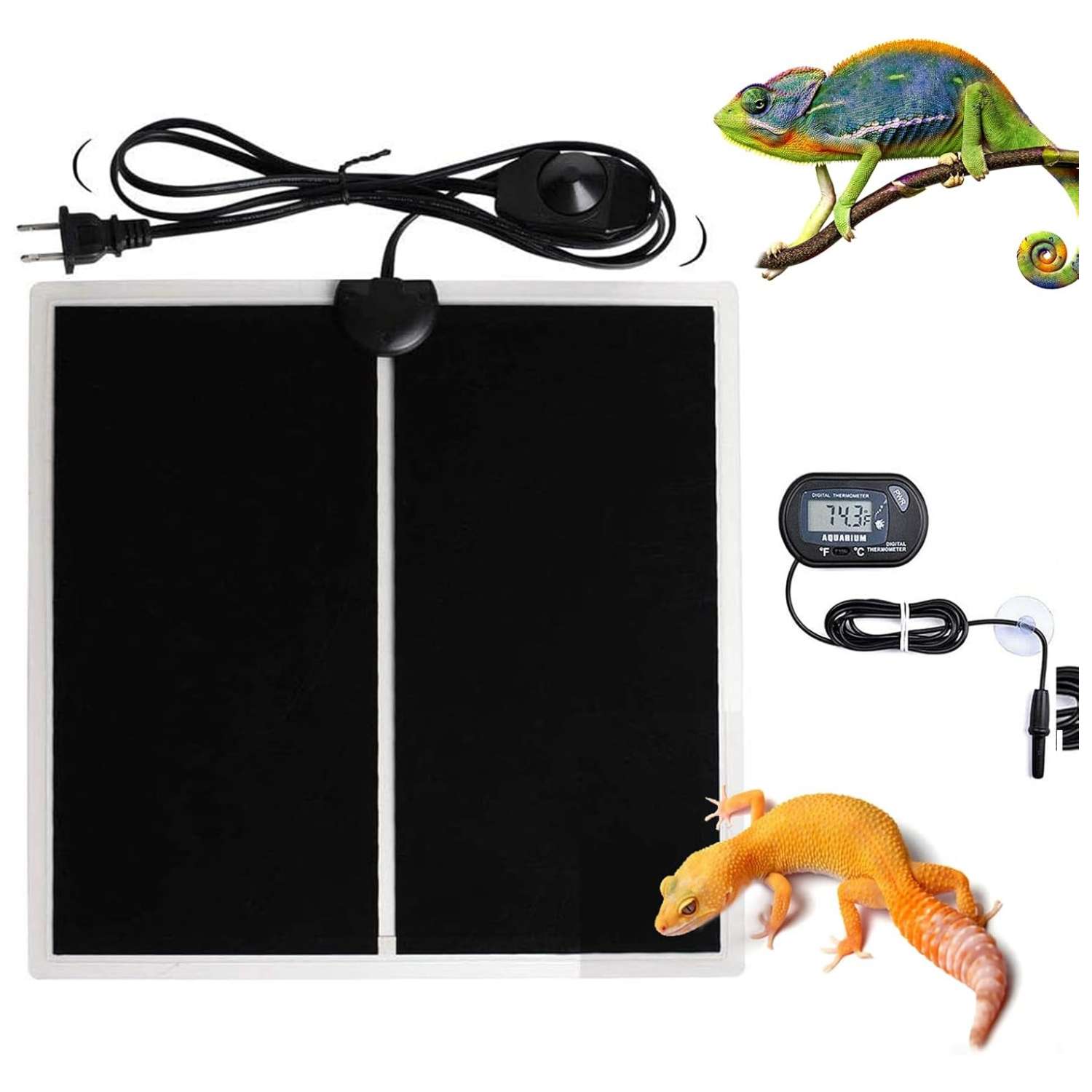 Manta térmica para terrario con control de temperatura (0-35 °C), impermeable, incluye termómetro adicional.