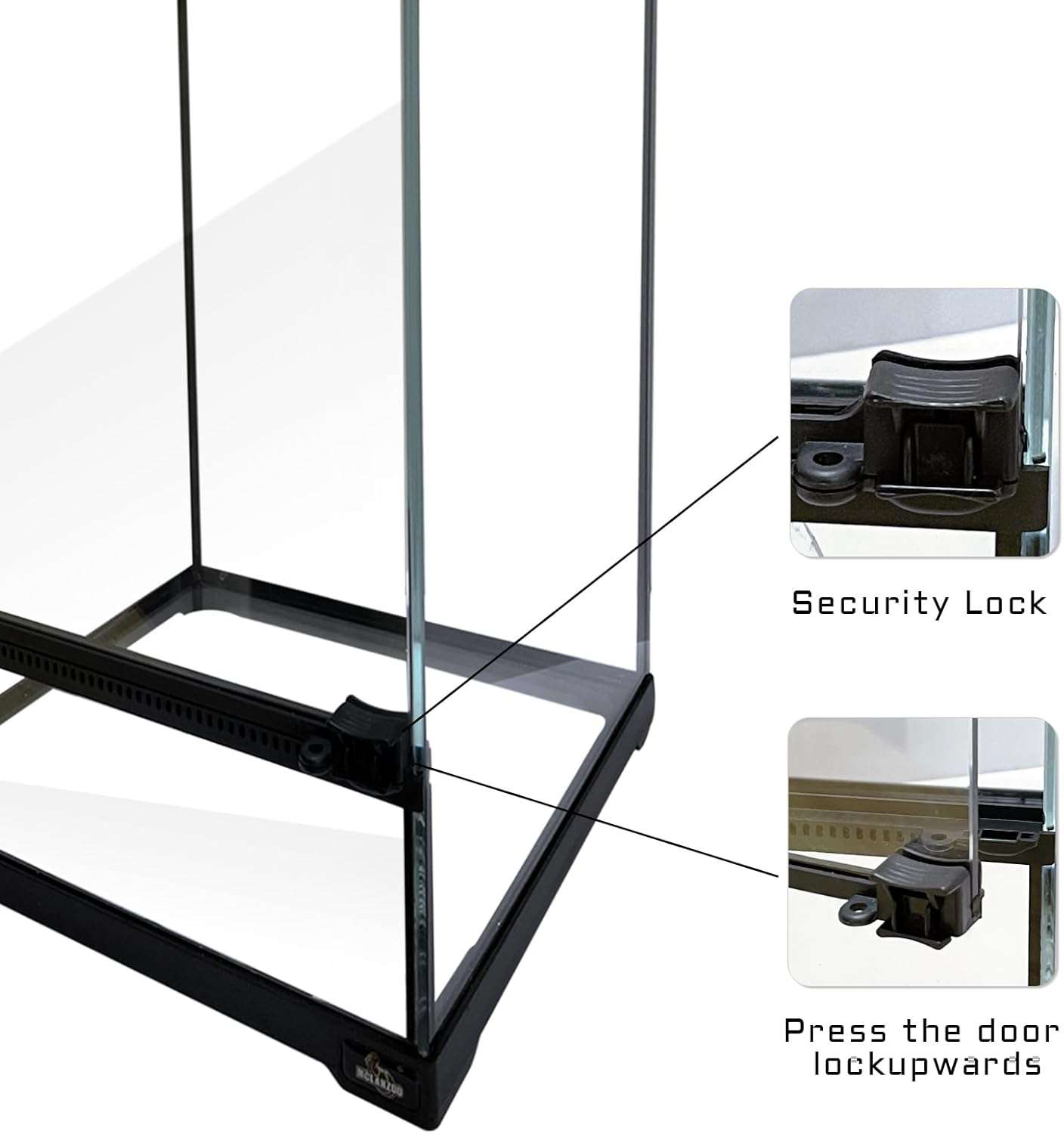 Un mini terrario de vidrio con apertura frontal y malla superior, ideal para reptiles y anfibios pequeños.