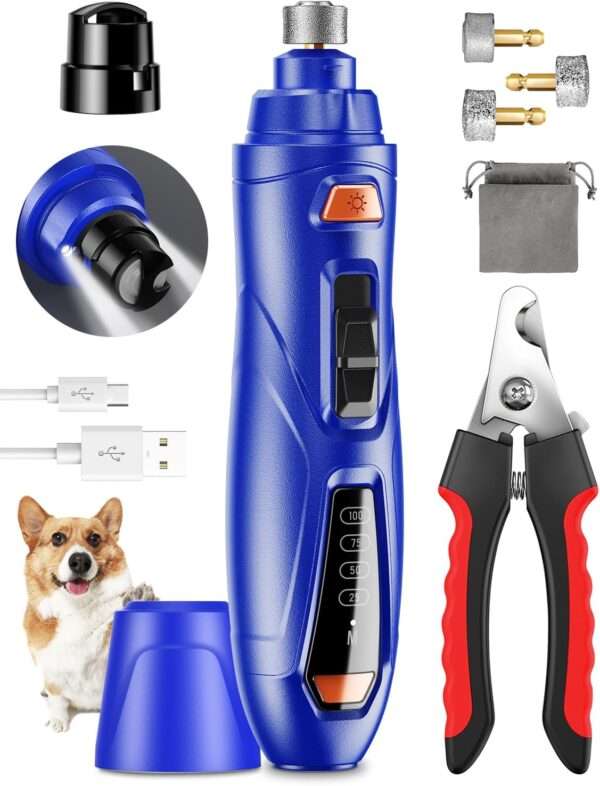 Kit de uñas 2 en 1 para perros y gatos, con molinillo eléctrico y cortaúñas.