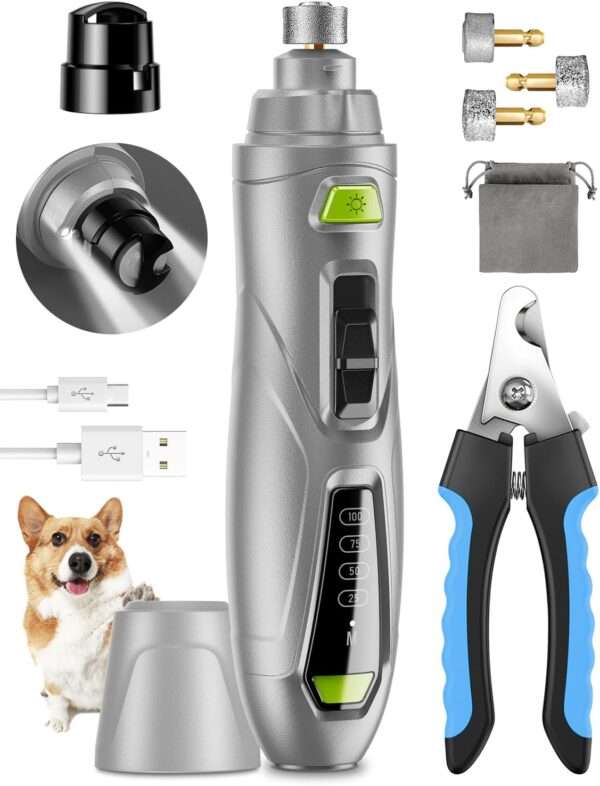 Kit de uñas 2 en 1 para perros y gatos, con molinillo eléctrico y cortaúñas.