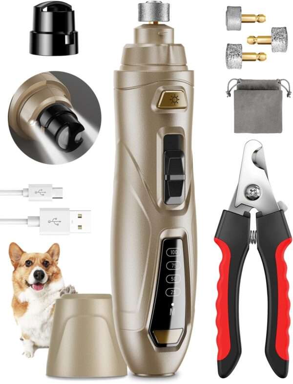 Kit de uñas 2 en 1 para perros y gatos, con molinillo eléctrico y cortaúñas.