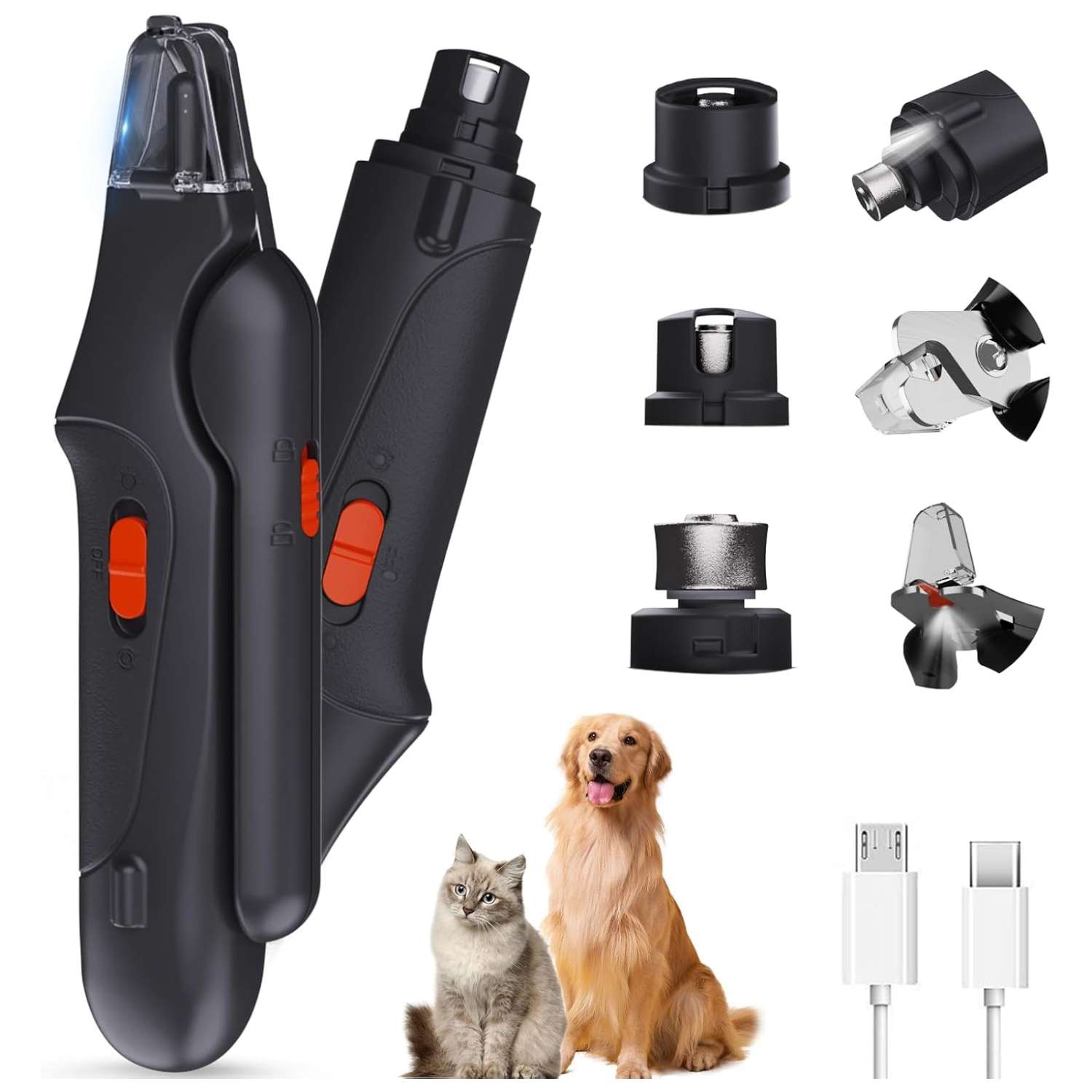 Molinillo de uñas eléctrico 2 en 1 para perros y gatos.