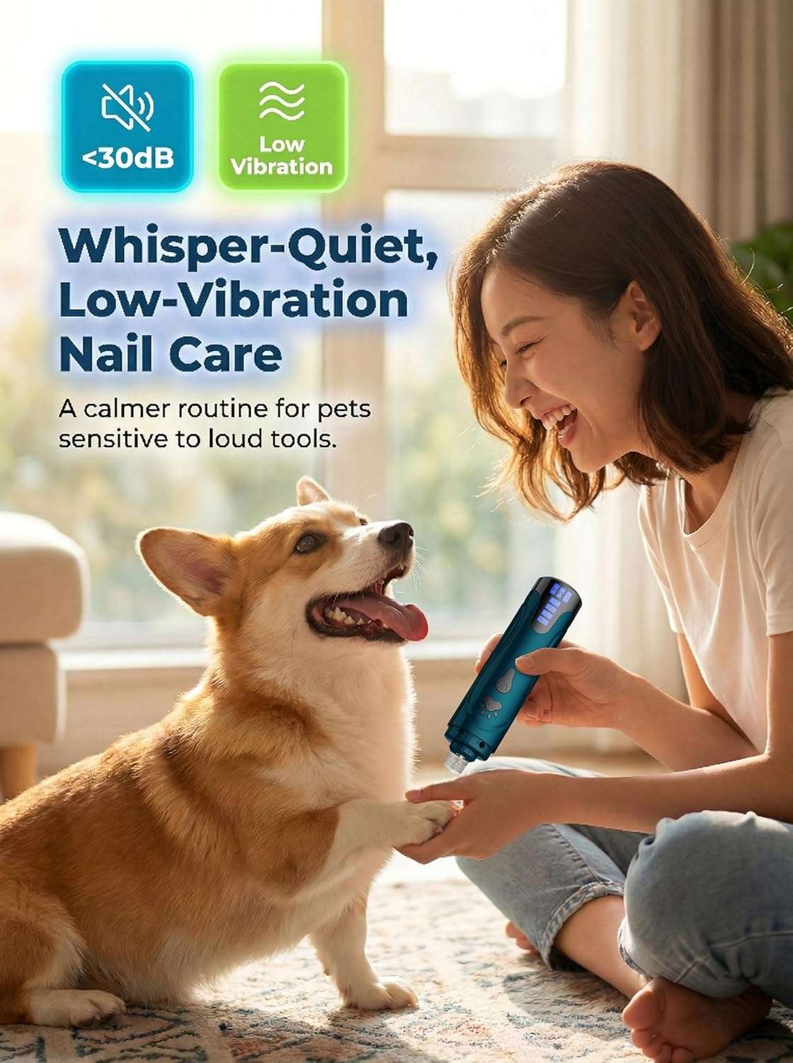 Lima electrica de uñas para perros con luz LED y pantalla digital.