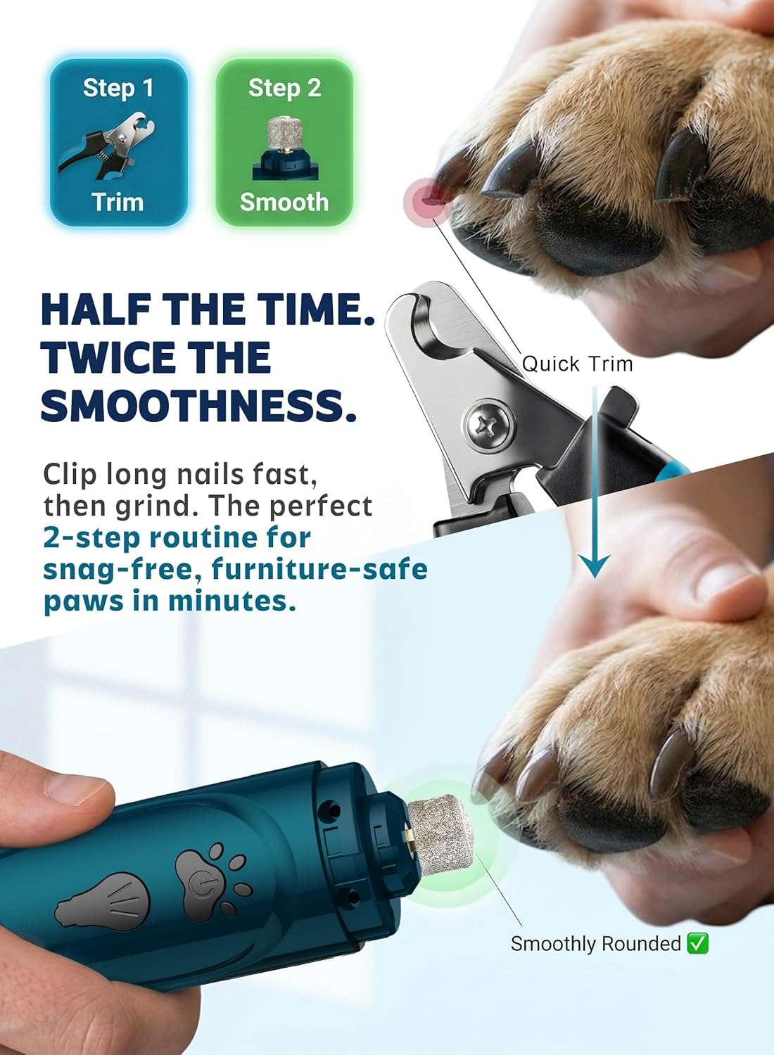 Lima electrica de uñas para perros con luz LED y pantalla digital.
