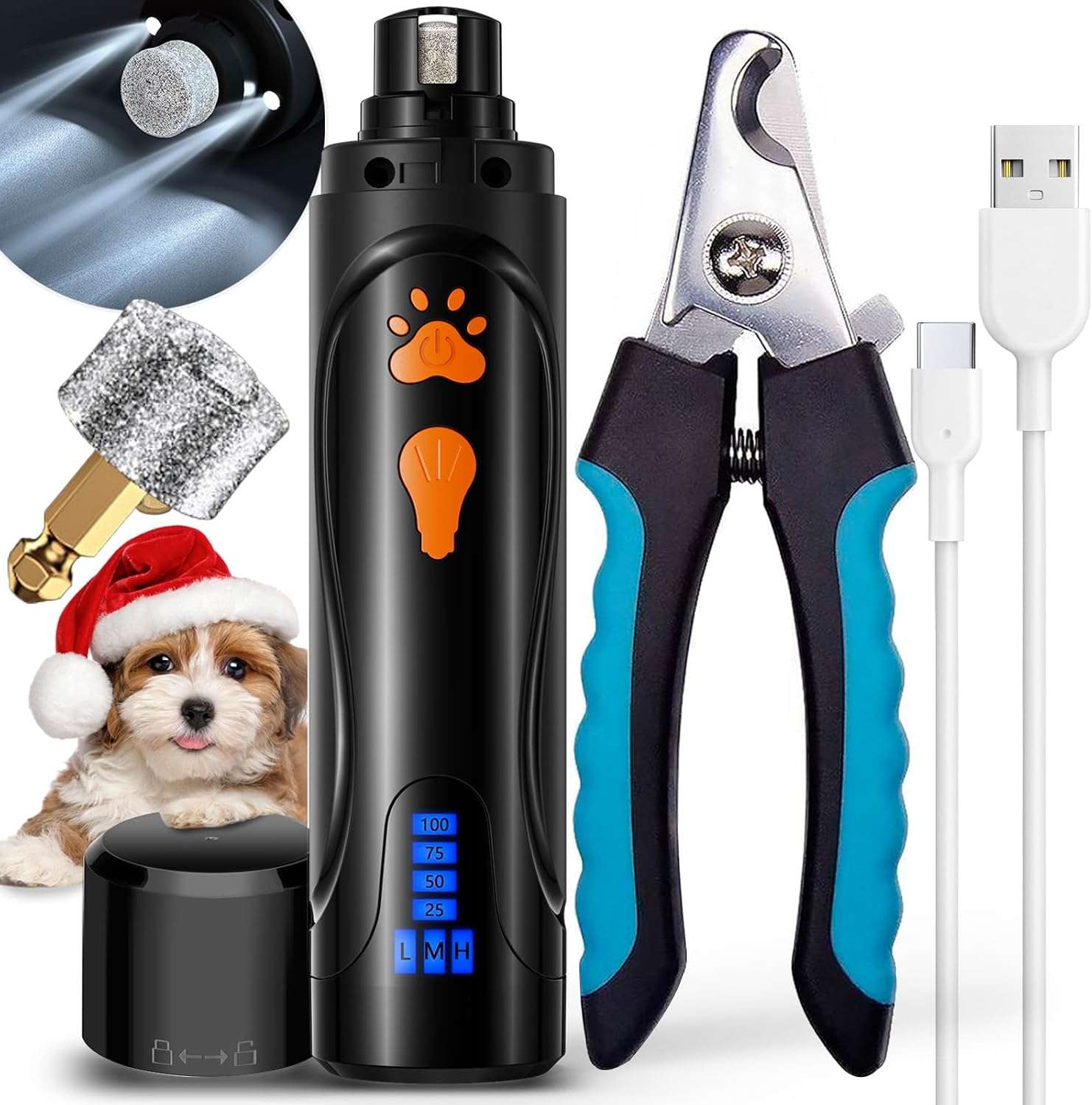Lima electrica de uñas para perros con luz LED y pantalla digital.