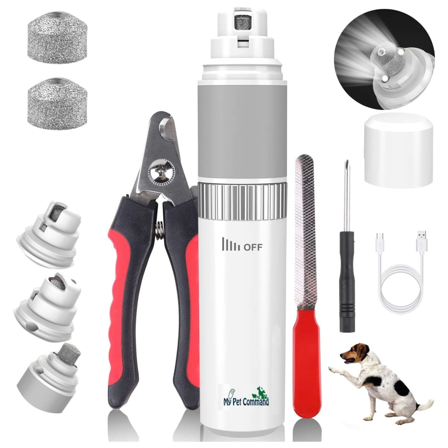 Molinillo de uñas eléctrico para perros y gatos, inalámbrico y silencioso.