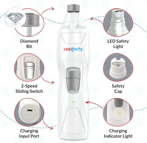 Molinillo de uñas eléctrico para perros y gatos, profesional y recargable.