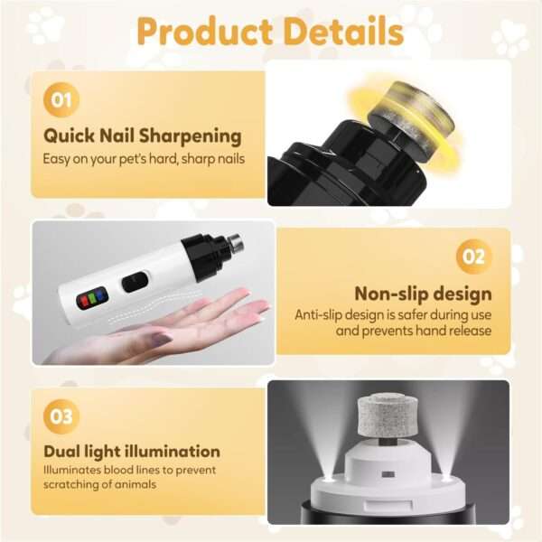 Molinillo de uñas eléctrico para perros y gatos, recargable.
