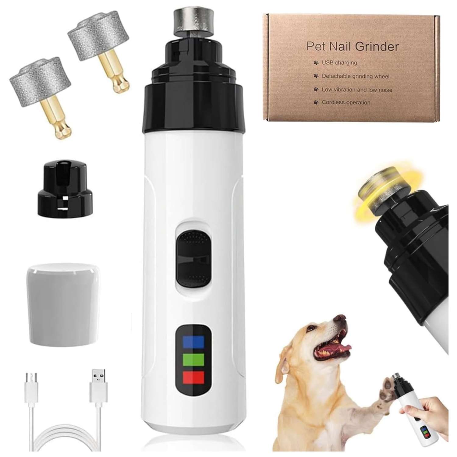 Molinillo de uñas eléctrico para perros y gatos, recargable.