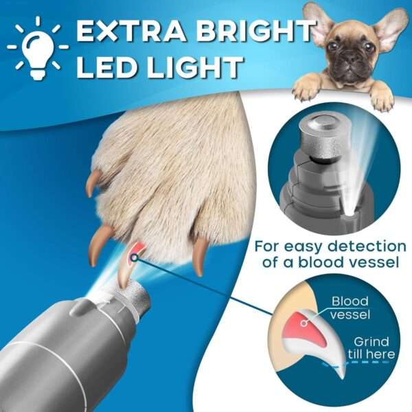 Molinillo de uñas eléctrico para perros y gatos, con luz LED.