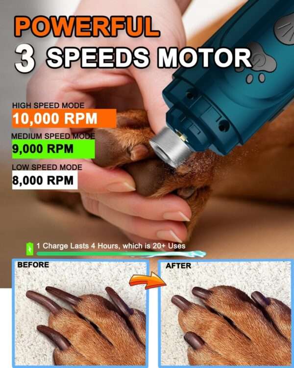 Molinillo de uñas eléctrico para perros, inalámbrico y recargable.