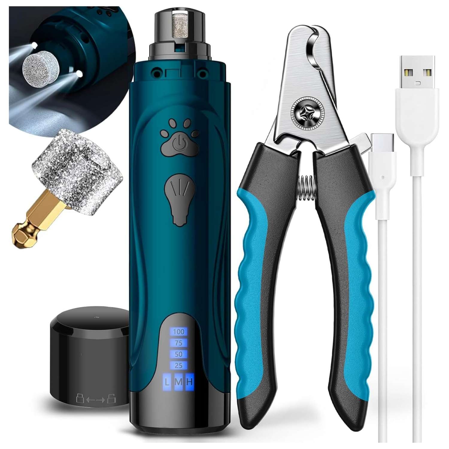 Molinillo de uñas eléctrico para perros, inalámbrico y recargable.