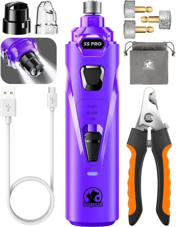 Molinillo de uñas para perros, súper silencioso, recargable y con luz LED.