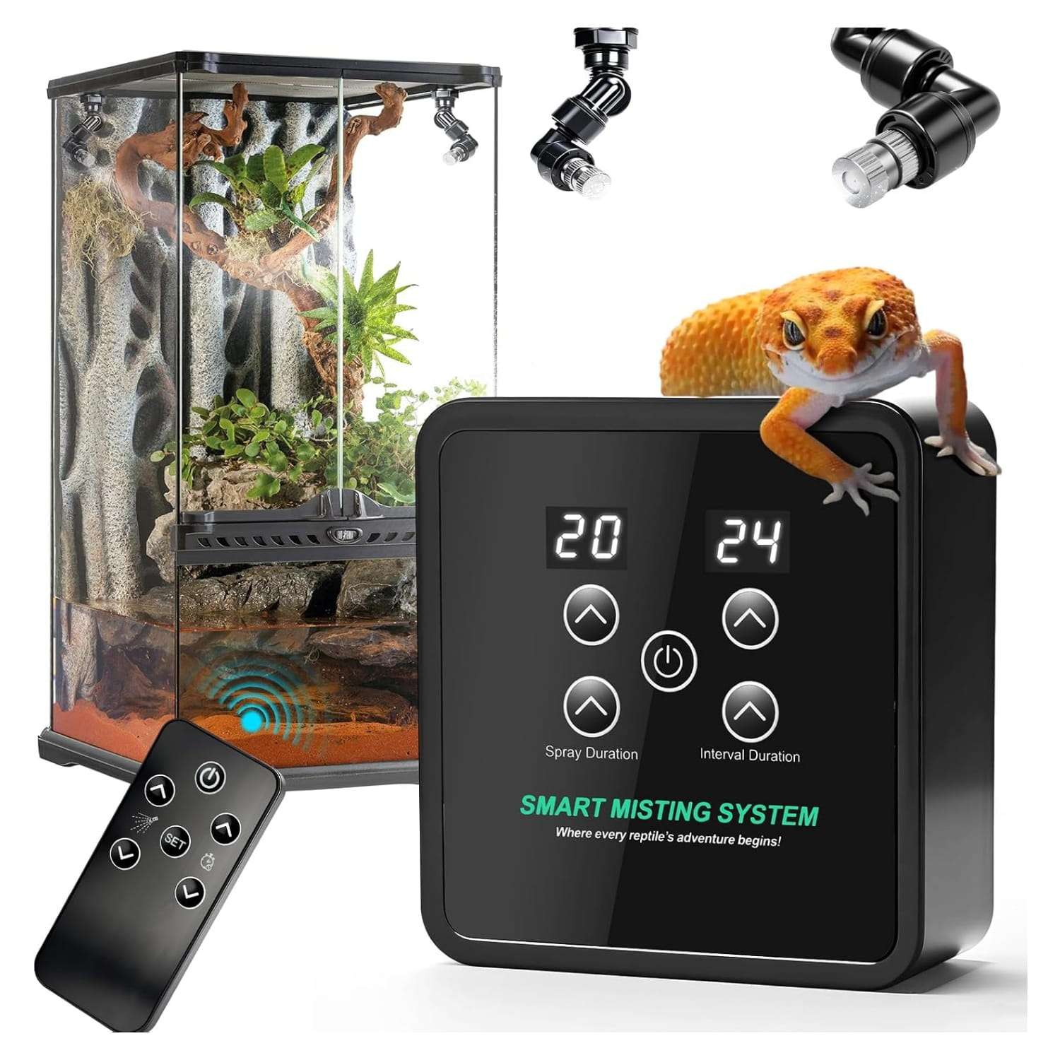Sistema de nebulización automático para terrario, con temporizador programable, diseño sin tanque y boquillas de cobertura 360°