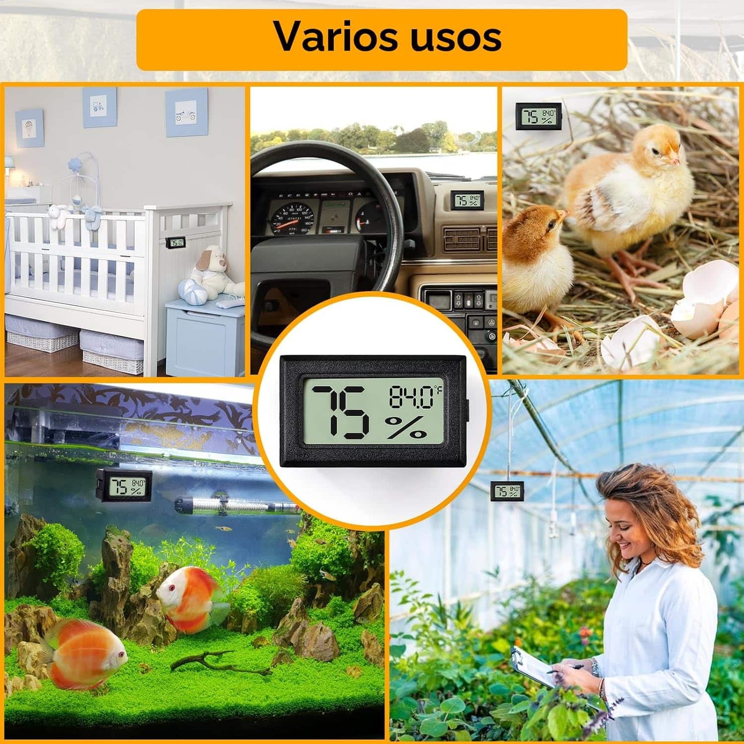Pack de 2 termómetros e higrómetros digitales para terrario, lectura rápida y adhesivo.