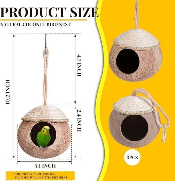 Paquete de 3 nidos de coco para aves.