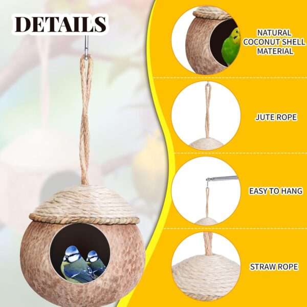 Paquete de 3 nidos de coco para aves.
