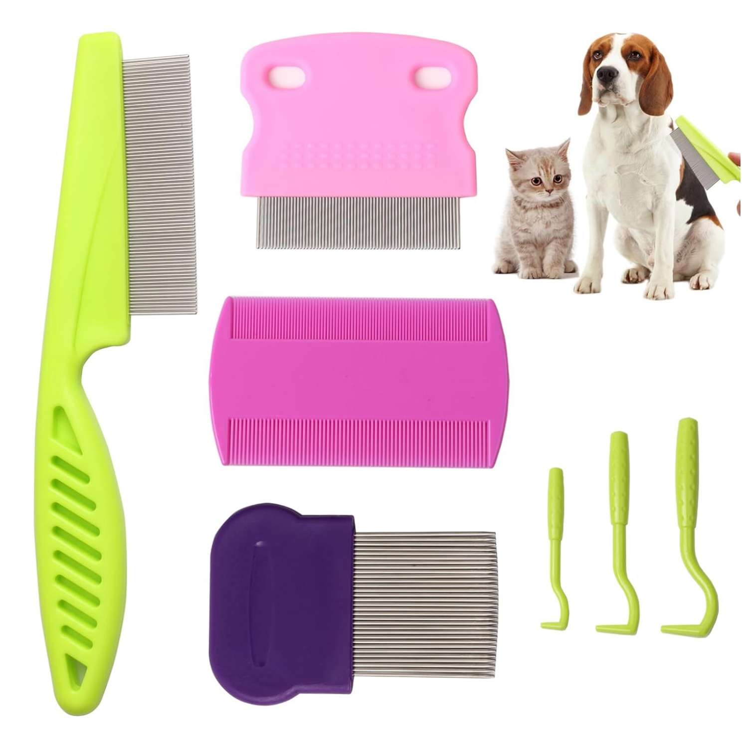 Kit de peines para perros y gatos. Incluye peine antipulgas y peine de dientes finos.