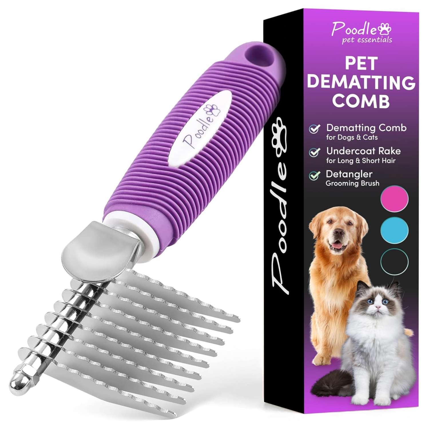 Peine desenredante para perros y gatos, rastrillo de metal profesional.