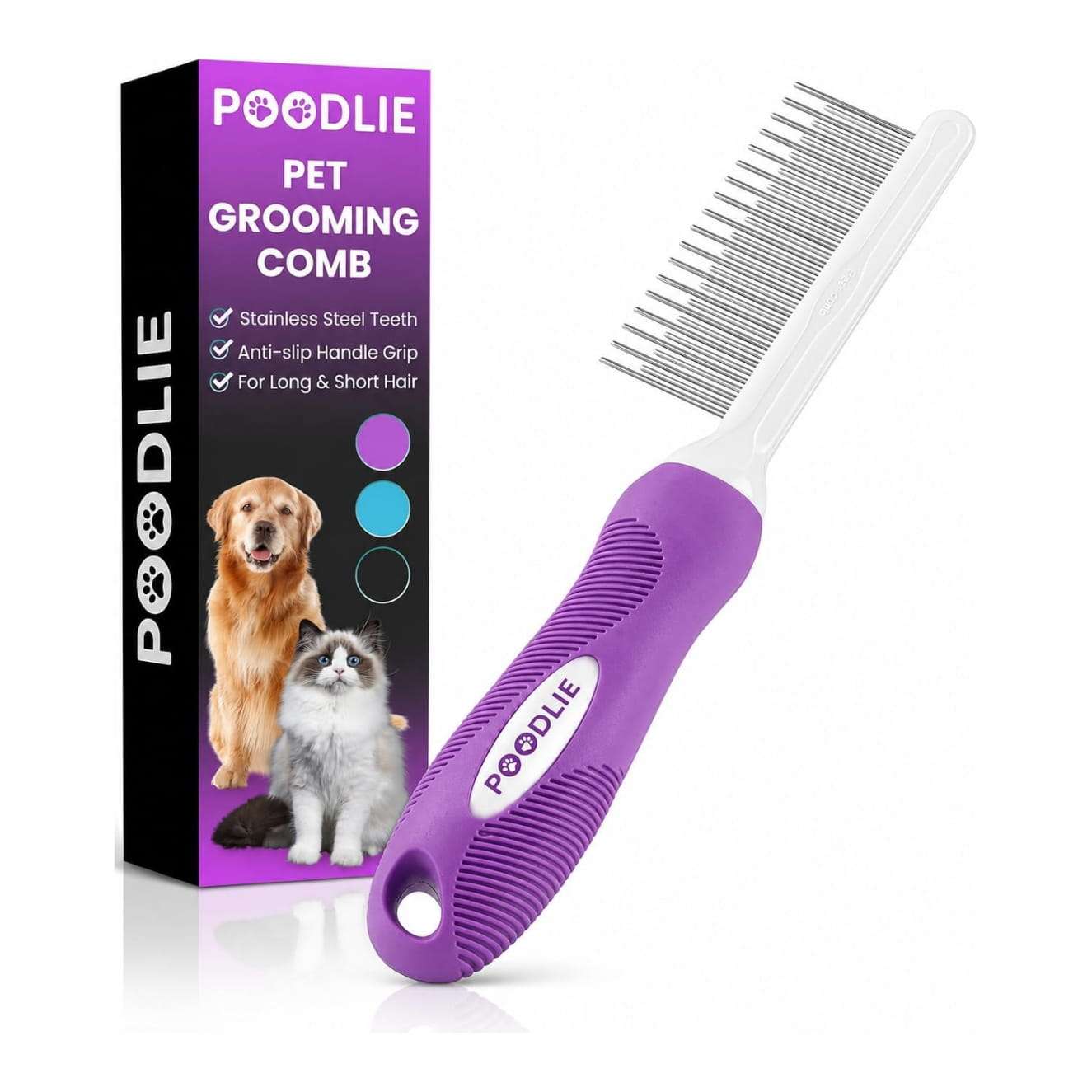 Peine de metal para perros y gatos, doble diente para desenredar.