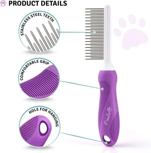 Peine de metal para perros y gatos, doble diente para desenredar.