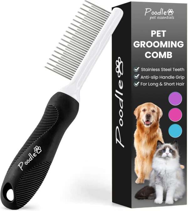 Peine de metal para perros y gatos, doble diente para desenredar.