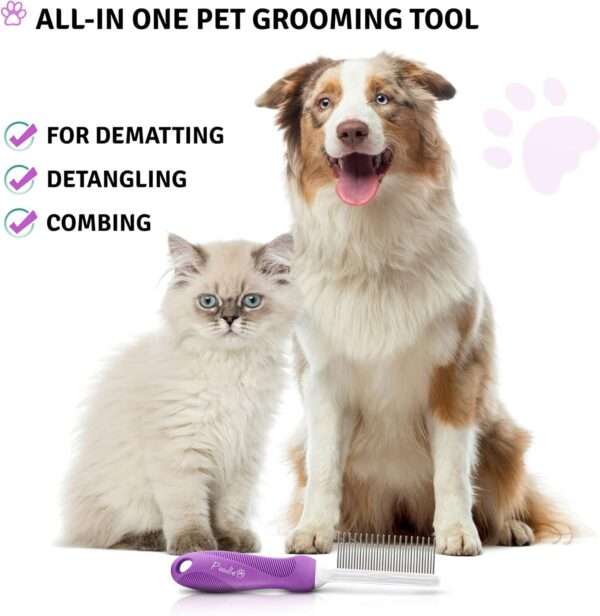 Peine de metal para perros y gatos, doble diente para desenredar.