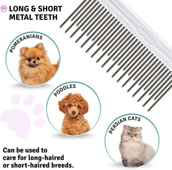 Peine de metal para perros y gatos, doble diente para desenredar.