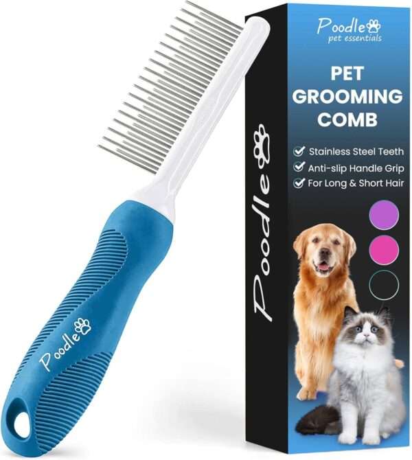 Peine de metal para perros y gatos, doble diente para desenredar.
