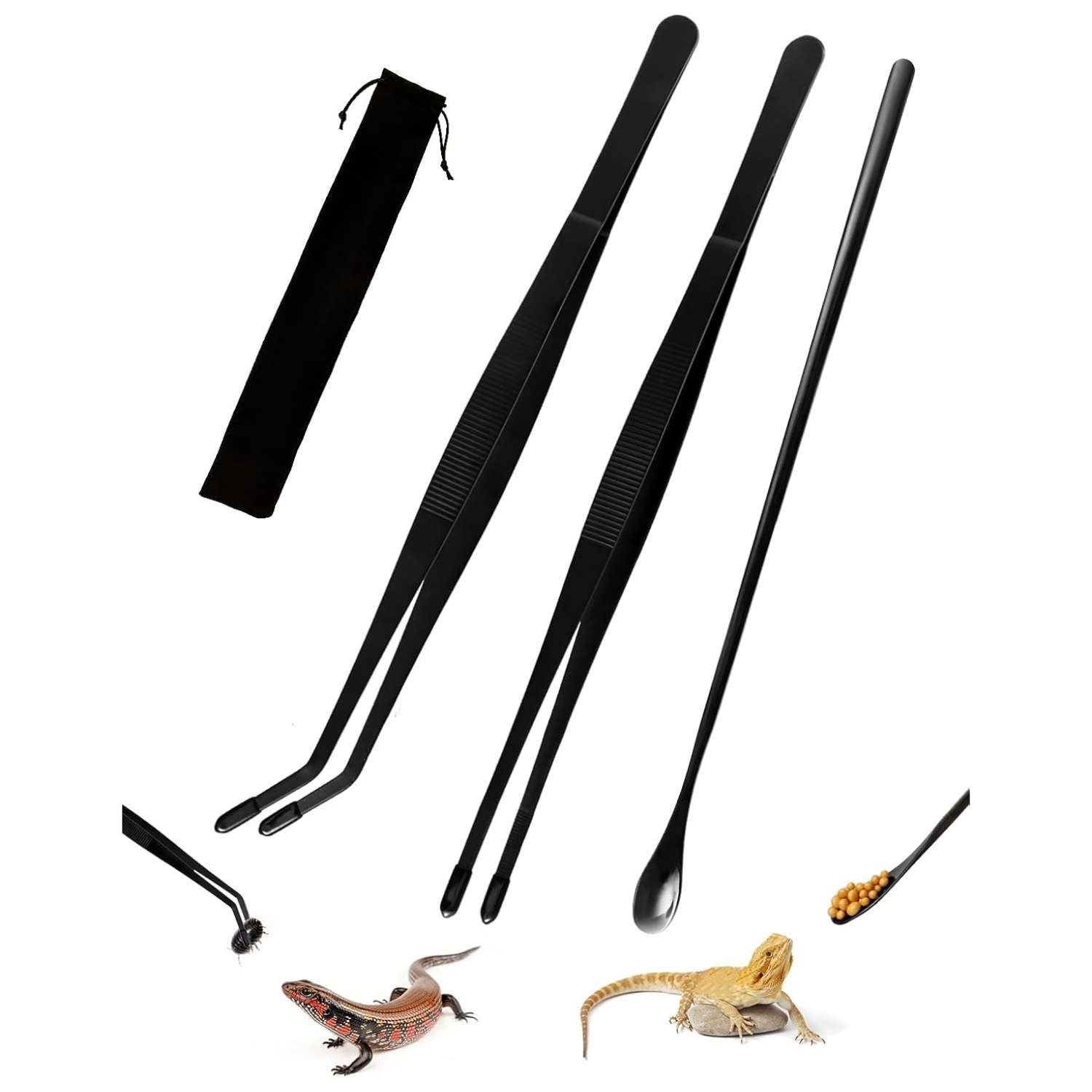 Kit de 2 pinzas de acero inoxidable de 30 cm con puntas de goma y mango antideslizante.