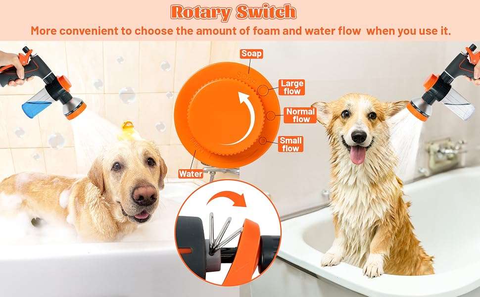 Pistola de agua para lavar perros. Manguera con 10 modos de rociado y dispensador de jabón.