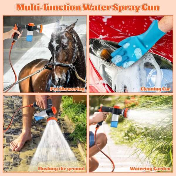 Pistola de agua para lavar perros. Manguera con 10 modos de rociado y dispensador de jabón.