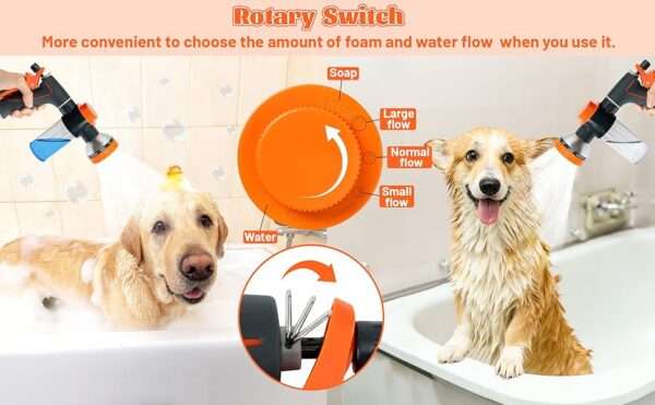 Pistola de agua para lavar perros. Manguera con 10 modos de rociado y dispensador de jabón.