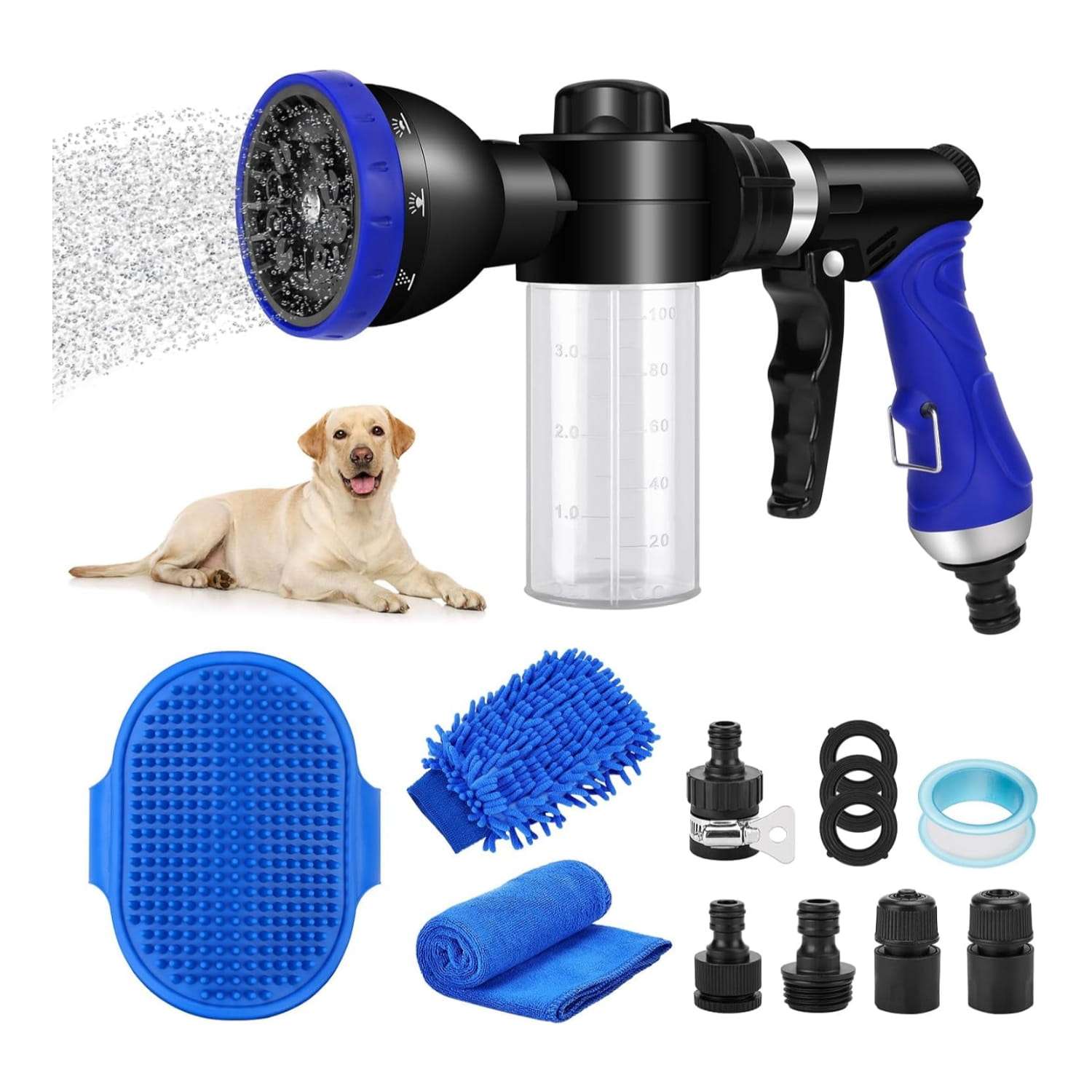 Pistola de agua para bañar perros. Manguera con 10 modos de rociado y pistola de espuma.